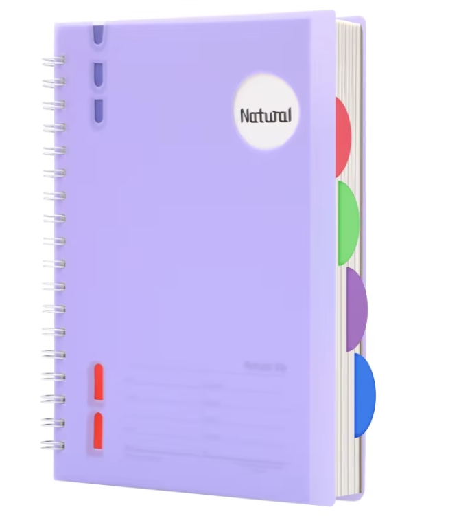 Custom PP Cover 5 Subject Notebook For Students Waterproof Cover Spiral Composition Book With 4 Dividers Exercise Notebooks