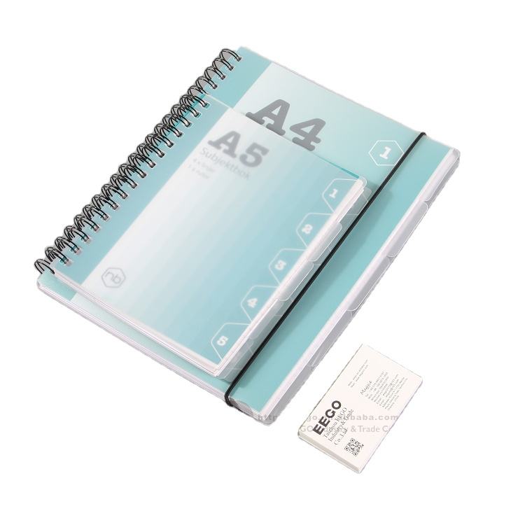 Sample Good Quality Paper 5 Subject PP Cover Double Spiral College Ruled Notebook 8.5*11 Fba With Elastic
