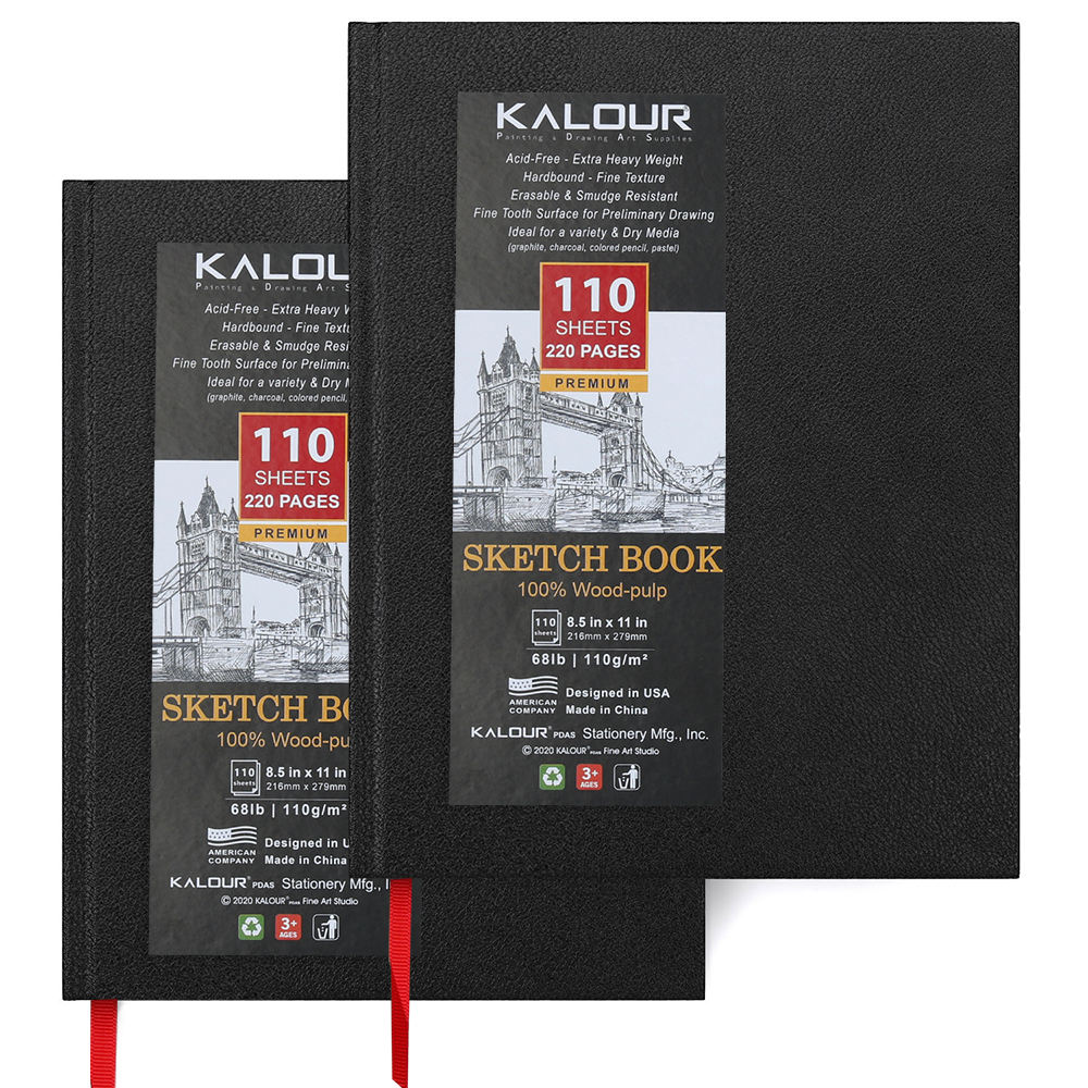 2 Pack 8.5"x11" 110sheets 220pages 68lb 110gsm Hard Cover Sketch Book and Sketch Journal for Drawing and Sketching for Artist