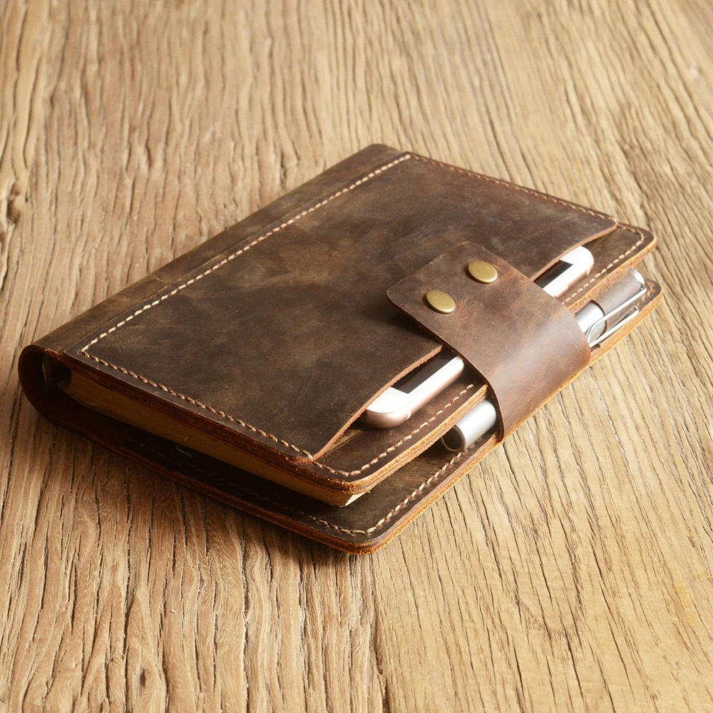 Custom Monogrammed A4 Leather Journal Notebook Stylish Thread Sewing Binding Valentines Gift for Men
