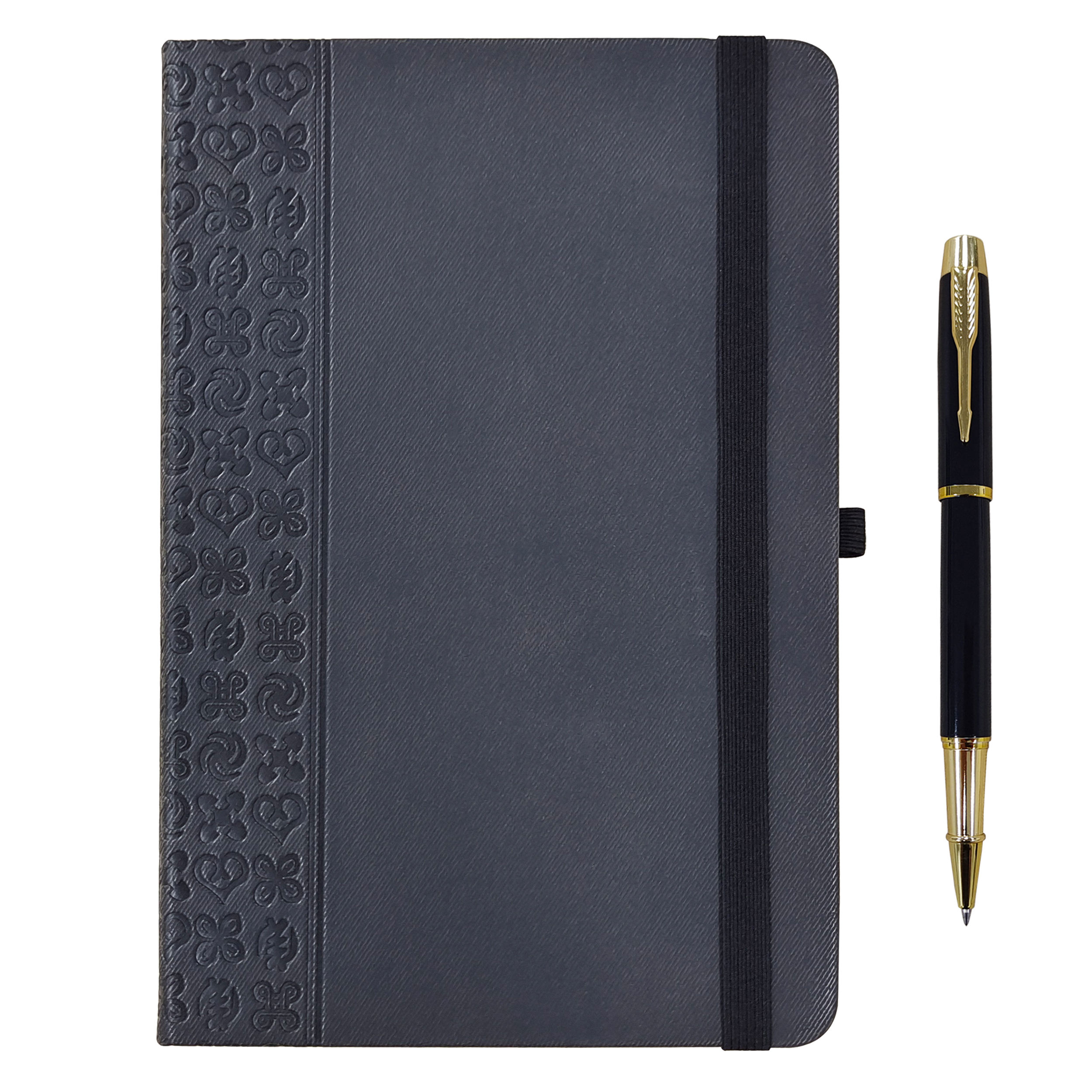 A5 Notebook with Pen , PU Journal with Elastic Closure and Pen Loop, 100g High Quality Paper, 128 Lined Pages (Black)