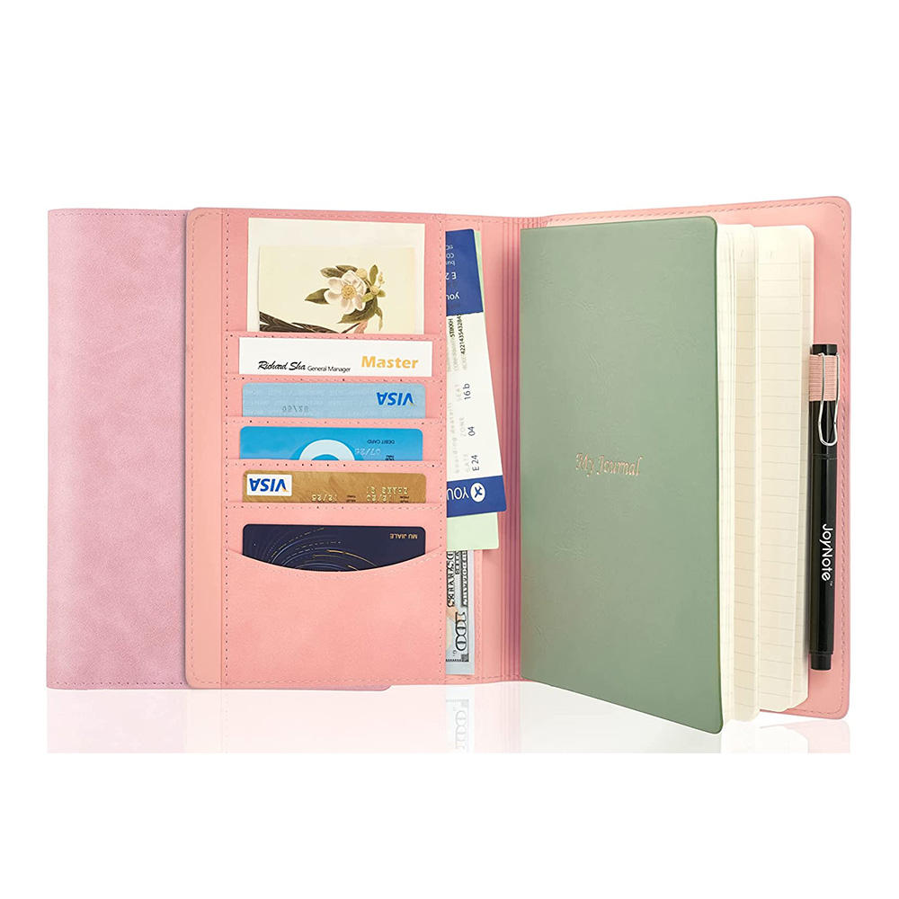 Refillable Travel Journal PU Leather Field Notes Notebooks A6 A5 Notebook with Pen Holder, 3 Pockets, 6 Card Slots