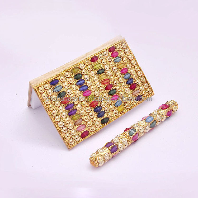 2025 High Quality Promotional Notebook Ribbon Brown Fabric Cover Navy Blue Yellow Metal Button Full Color Print Spiral Binding